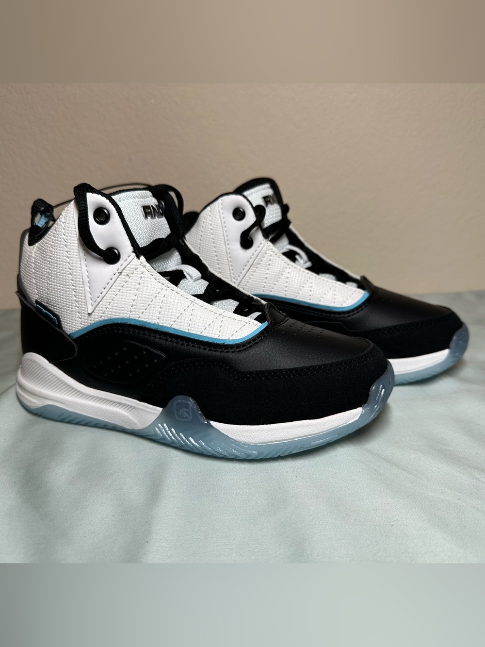And1 Kids High-Top Sneakers in Black, White and Light Blue